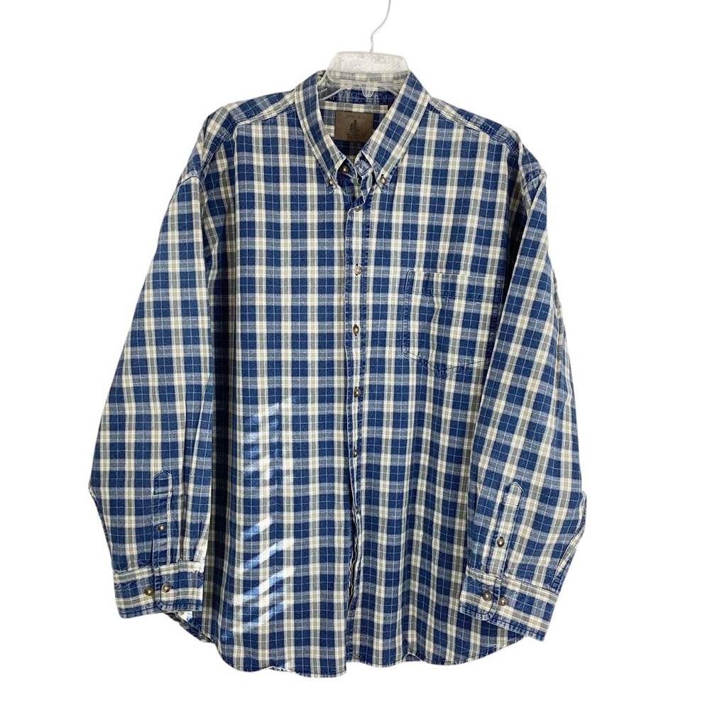 St. JOHNS BAY Blue and White Plaid Men's Cotton Shirt Medium